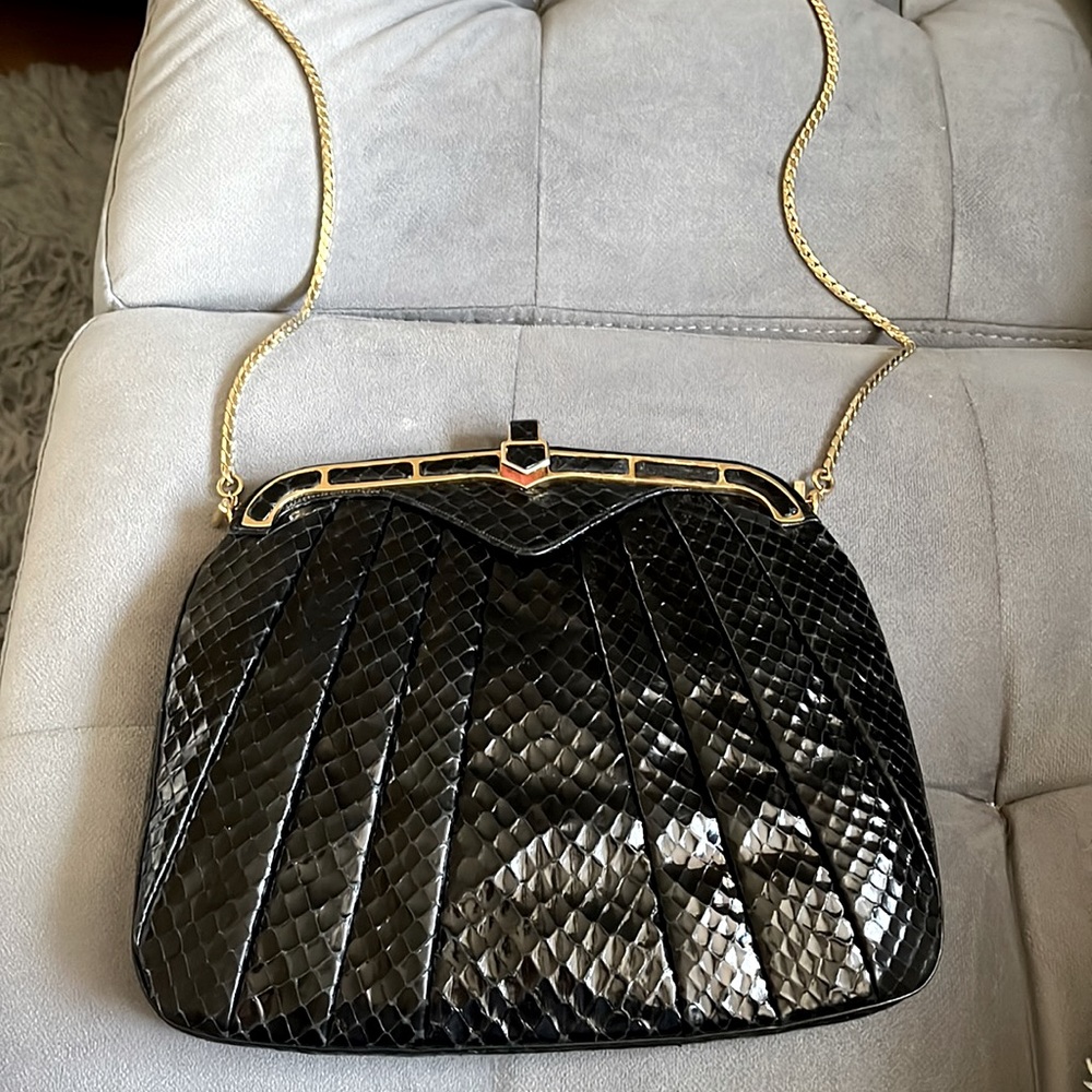 Authentic Vintage Black Python Judith Leiber Even… - image 1